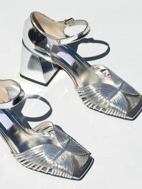 Suzanne Rae High 70s Silver Metallic Leather Sandal - 41